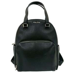 MIUMIU Miu Leather 2-Way Round Zip Handbag/Rucksack Backpack Black 62209